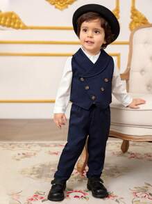 Baby Boy Formal Suit Set, Gentleman Outfit, Holiday Party Attire - Royal Blue - View 5