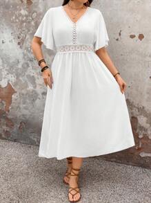 SHEIN Clasi Đầm xòe cổ chữ V in hoa cỡ lớn cho nữ - trắng - Xem 3