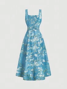 SHEIN MOD 法式复古浪漫杏花满天印花无袖连衣裙