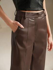 Anewsta Pantalones acampanados suaves y de alta calidad para mujer, pantalones largos de piel sintética de pierna ancha, diseño de pantalones de pierna ancha