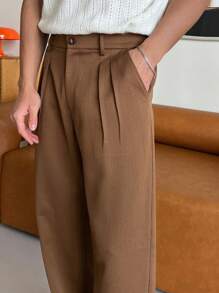 DAZY Men's Solid Color Basic Textured Fabric Brown Suit Pants Business Attire