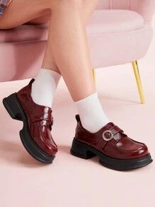 CUCCOO DOLLMOD 女士时尚百搭简约休闲厚底乐福鞋 - 酒紅色 - 查看 5