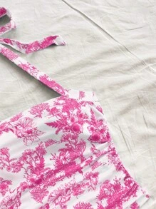 Soleia Women's Vacation Racerback Tank Top With Halter, White & Print - Pink - View 5