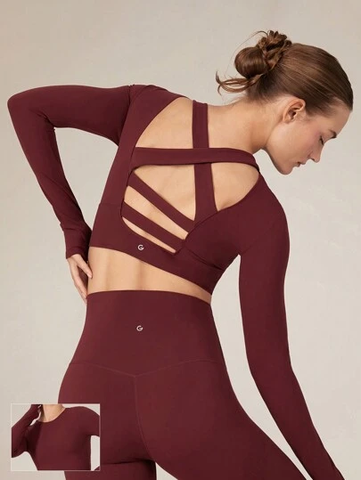 GLOWMODE FeatherFit™ Camiseta deportiva de manga larga y corta con escote cruzado y espalda descubierta para yoga de bajo impacto y uso diario