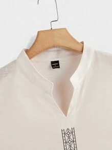 Manfinity Homme Men's Graphic Print V-Neck Sleeveless Tank Top, Casual Everyday Wear - Apricot - View 4