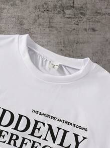 SHEIN Explorewe Casual Loose Fit Boys & Teenagers Short Sleeve T-Shirt With Portrait And Letter Print, Summer Graphic Tee - White - View 3