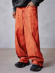 ROMWE MEN Grunge Punk Men's Loose Fit Wide Leg Pockets Casual Versatile Jeans - Burnt Orange - View 7