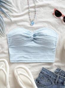 Soleia Áo Bandeau họa tiết ombre xoắn phía trước cho kỳ nghỉ của phụ nữ, phù hợp cho lễ hội âm nhạc, phong cách Boho, ngày lễ, hẹn hò, trà chiều, mùa xuân/hè cho ngày lễ tình nhân - Nhiều màu - Xem 3