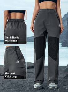 In My Nature Women's Solid Color Patchwork Front Button Pocket Casual Hiking Pants - Grey - View 4