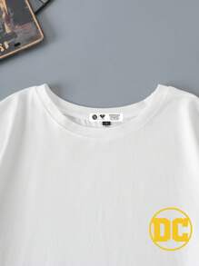 SUPERMAN X SHEIN Męska luźna koszulka z krótkim rękawem i okrągłym dekoltem z motywem kreskówek i liter, lato - Biały - Zobacz 5