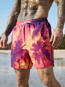 Surfspeed Men's Casual Floral Print Tie Front Beach Shorts, For Holiday & Vacation Men Swim Trunks - Multicolor - View 4