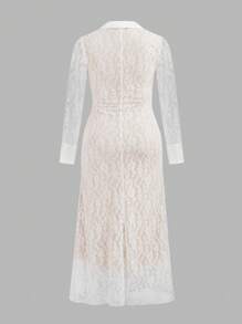 Celure Vestido con cuello en V de encaje y cremallera delantera con abertura alta para mujer de talla grande