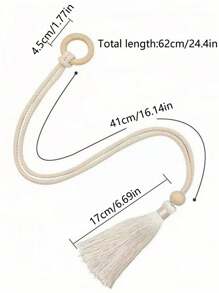 SHEIN 1 件/2 件/4 件绳天然木珠流苏绑带，简约北欧风格窗帘架和装饰 - 米色 - 查看 2