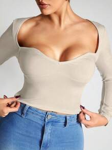 Zolique Sexy Square Neck Short Long Sleeve Women T-Shirt Fall Cloth For Women