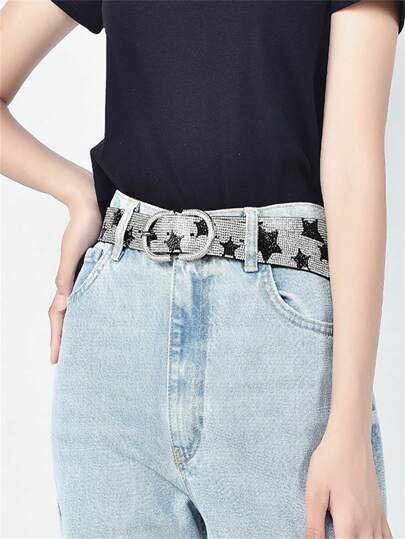 Grunge Punk 1 pezzo Cintura da vita decorata con strass a forma di stella, adatta per la scuola, lo streetwear, lo stile Y2K