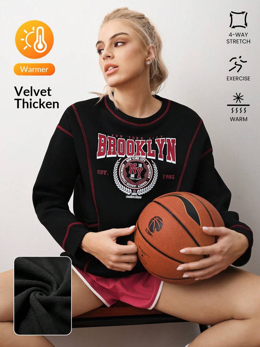 Cheerettes Hanorac cu mânecă lungă cu imprimeu cu litere, cu căptușeală termică, cu pulover grafic