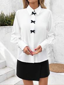 SHEIN Clasi Áo cánh màu tương phản cổ vuông xếp nếp thời trang mới cho nữ - trắng - Xem 5
