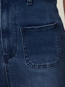 Poéselle 女式有领短袖拉链前口袋休闲牛仔连体裤 - 霧霾藍 - 查看 8