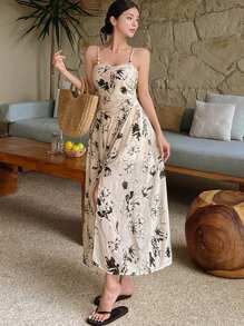 DAZY فستان صيفي مُطبع بالأزهار، ذو جوانب مفرّغة على الخصر للنساء