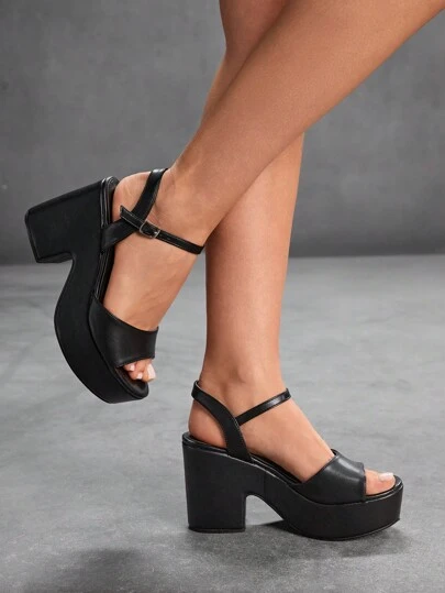 CUCCOO SZL Women's Black PU Leather Strap Sandals, Simple Yet Fashionable Comfort Platform Wedge Heel Shoes For Commuting, Date, Party, Holiday, Wedding, Valentine's Day Spring Shoes Spring Break Easter For Christmas