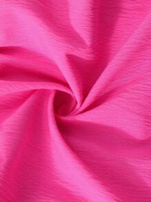 Vestido de manga corta de espalda de tirantes de un solo color para niñas preadolescentes - Rosa Fucsia - Ver 7