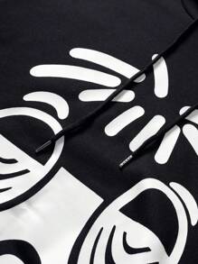 PAVTROS Manfinity Streetrush Men's Cartoon Print Hoodie Sweatshirt And Drawstring Sweatpants Casual Set, Men 2 Piece Set - Black - View 5