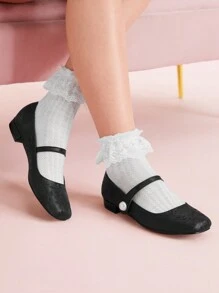 CUCCOO DOLLMOD Women's Flat Red Square Toe Plaid Mary Jane Shoes, Campus Style Japanese Cute Low Heels - Black - View 4