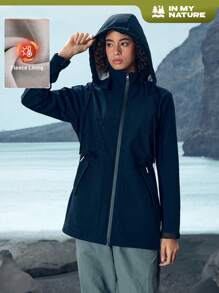 In My Nature Women's Plain Color Zip Up Casual Hooded Raincoat - Royal Blue - View 9