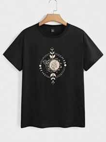 Manfinity Homme Eid Mubarak  Ramadan Men's Round Neck Short Sleeve Printed Casual T-Shirt - Black - View 1