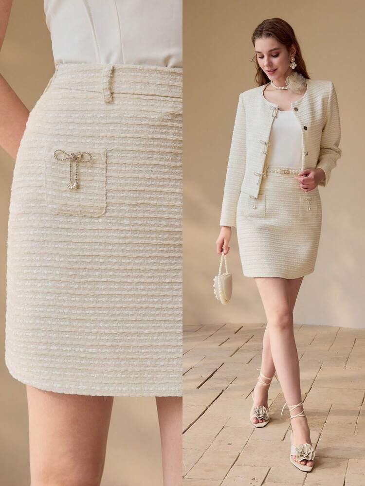 TEXTURED BOW DECOR SKIRT