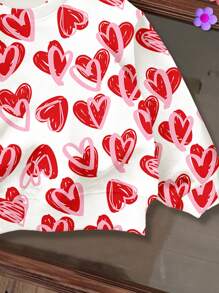 SHEIN Leap Crew Cute Hand-Painted Pink & Red Heart Pattern, Baby Girl Casual Loose Round Neck Soft Knitted Pullover Sweatshirt - Multicolor - View 4