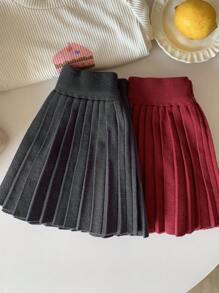 DAZY Vestido de punto plisado de color liso, de estilo minimalista, para niñas (talla pequeña), para uso casual diario