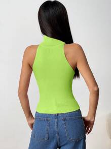 Muchica Women Solid Color High Neck Sleeveless Slim Fit Tank Top, Casual Daily Wear - Green - View 2