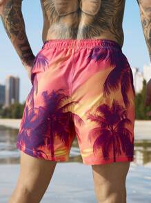 Surfspeed Men's Casual Floral Print Tie Front Beach Shorts, For Holiday & Vacation Men Swim Trunks - Multicolor - View 2