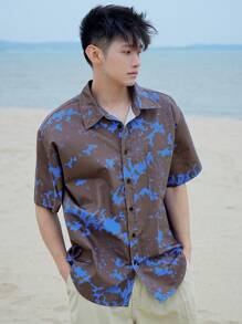 DAZY Camisa de estilo de vacaciones con diseño de patrón abstracto multicolor para hombre, de verano - Multicolor - Ver 3