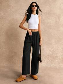 SHEIN Frenchy Knot Waist Palazzo Trousers - Black - View 5