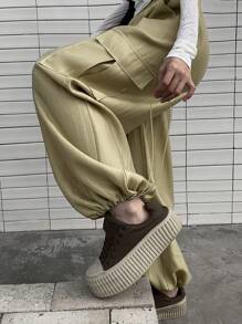 DAZY 女士高腰宽松口袋抽绳哈伦裤，休闲阔腿百搭长裤，春夏