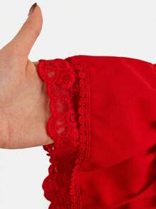 SHEIN Girlism 青少年女孩休闲编织分层裙子 - 紅色 - 查看 3