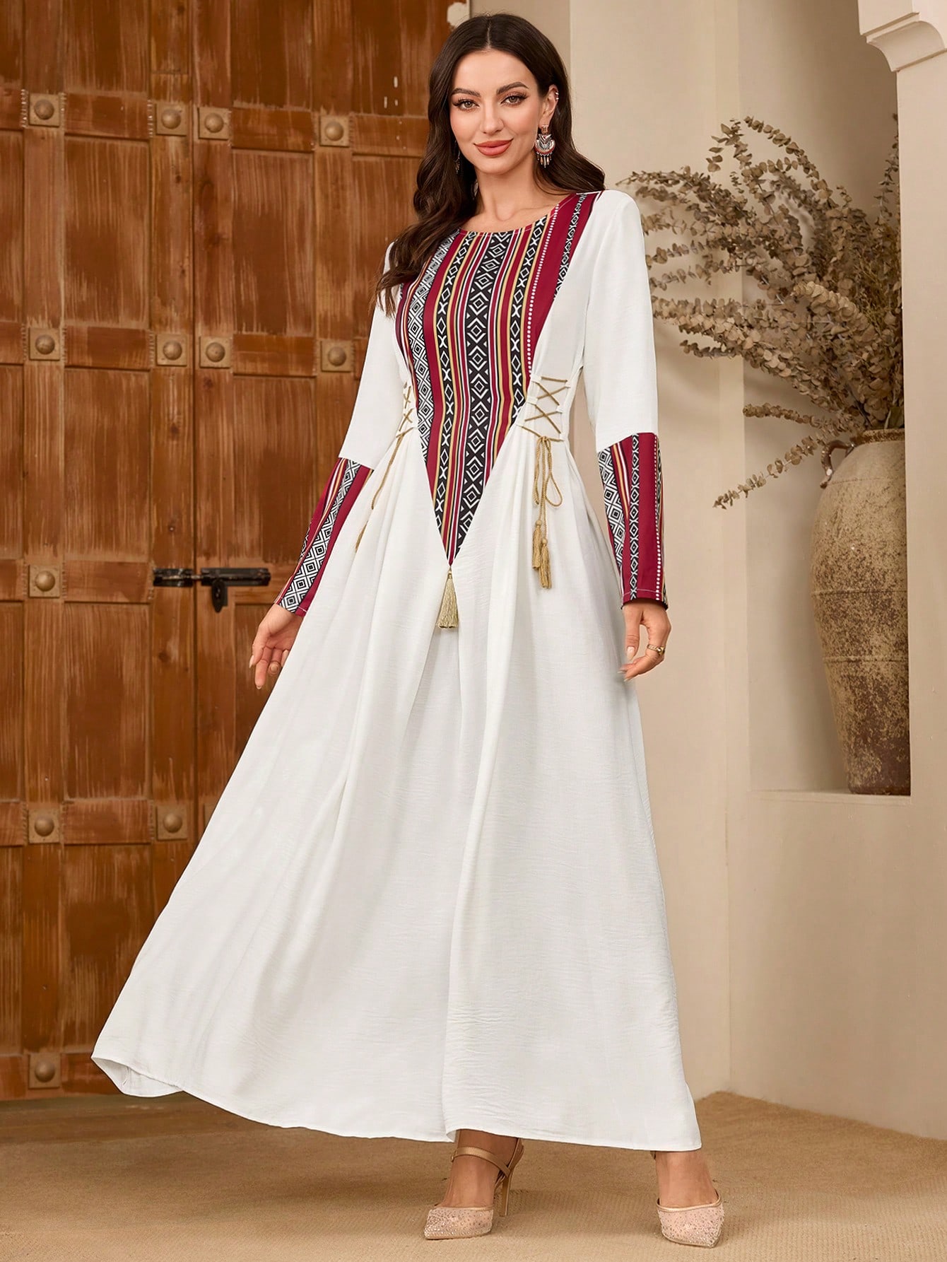 Al Najma فستان المرأة ربيع/صيف بياقة مستديرة مع رب...