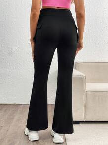 SHEIN Pantalones casuales de unicolor de embarazo, ajuste delgado con bolsillos, para uso diario
