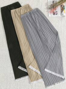 EURMUSE 3pcs Cotton Lace&Ribbon Detail Sleep Bottom Set - Multicolor - View 2