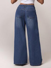 Forever 21 女式简约前口袋宽松休闲牛仔裤 - 藍色 - 查看 2