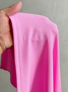 Slaydiva Plus Size Early Spring Vacation Casual Pink Side Slit Drop Shoulder Short Sleeve Dress - Hot Pink - View 7