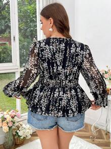 Flirla Cămașă cu decolteu în V, cu mâneci lungi, cu mâneci lungi, cu volante, cu talie