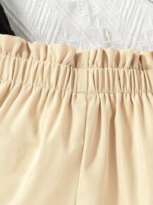 SHEIN Young Girl' Fashion Simple Woven Ribbed Elastic Waist Single Row Button Ruffle Hem Shorts, Black & Apricot, Multi-Piece Set - Multicolor - View 6