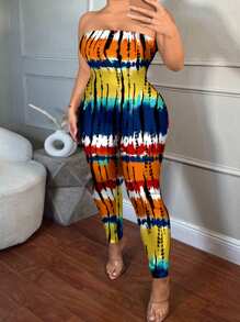 SHEIN SXY Plus Size Casual Minimalist All-Over Printed Jumpsuit - White - View 1