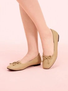 CUCCOO DOLLMOD Women's Solid Color Minimalist Square Toe Flat Vintage Style Casual Shoes - Apricot - View 4