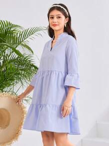 SHEIN Leap Crew Teen Girls Striped A-Line Dress, Blue&White, Holiday/Beach/Casual - Blue and White - View 7