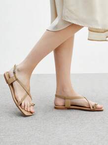 CUCCOO BIZCHIC Women's Apricot Stripes Casual Flat Sandals, Versatile For Spring/Summer Vacation Spring Shoes Spring Break Easter - Apricot - View 3