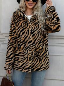 SHEIN LUNE Women's Front Button Long Sleeve Pattern Detail Casual Jacket - Brown - View 6